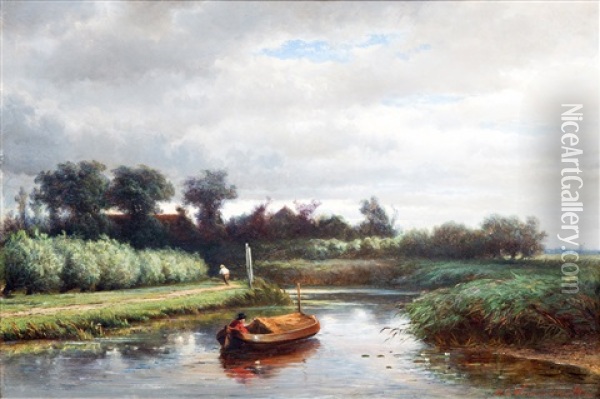 Summer Landscape Along A Canal Oil Painting - Hendrik Dirk Kruseman van Elten