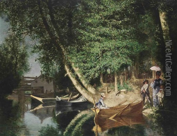 A Sunny Afternoon On The Riverside Oil Painting - Ernest Louis Pichio