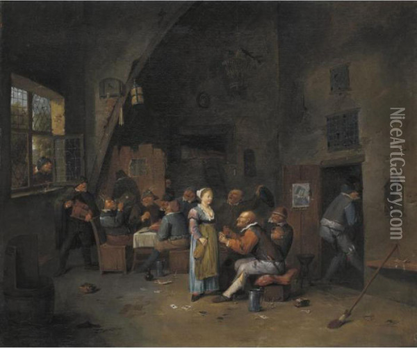 Boors Carousing And Eating In A Tavern Oil Painting - Egbert Ii Van Heemskerck