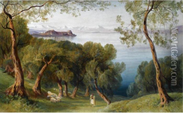 Corfu From The Village Of Ascension Oil Painting - Edward Lear