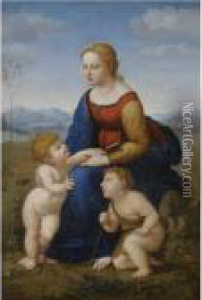 The Madonna And Child With John The Baptist, La Bellejardiniere Oil Painting - Raphael (Raffaello Sanzio of Urbino)