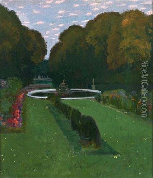 Schlosspark Im Stimmungsvollen Abendlicht Oil Painting - Karl Mediz