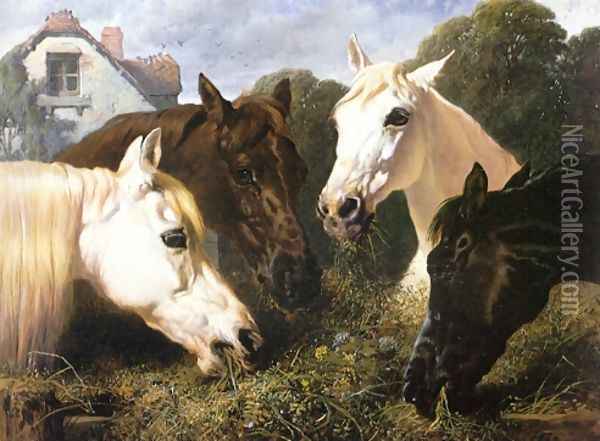 Horse Feeding At A Manger Oil Painting - John Frederick Herring Snr