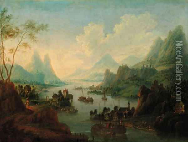 A Rhenish landscape with a town beyond Oil Painting - Jan Griffier I