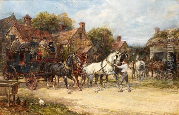 Changing Horses Oil Painting - Heywood Hardy