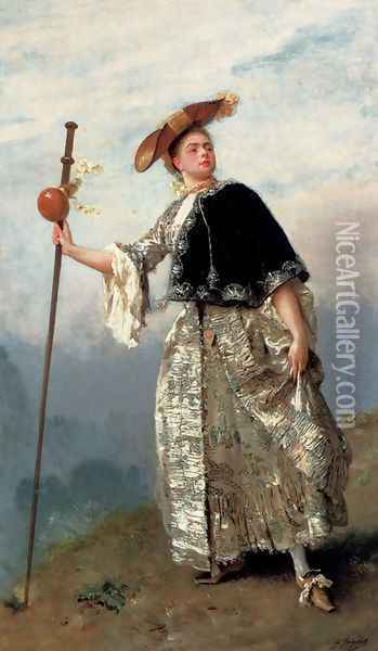 On The Hilltop Oil Painting - Gustave Jean Jacquet