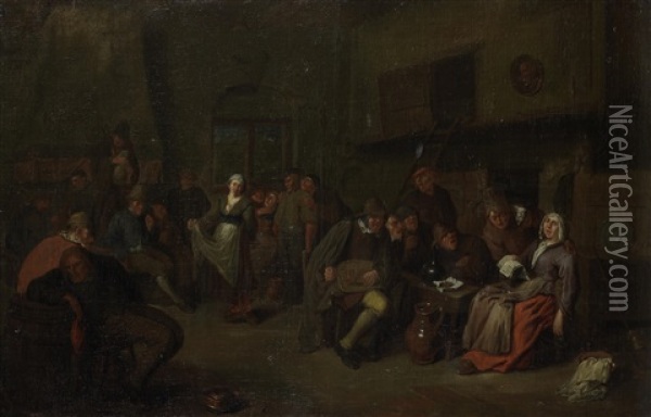 Peasants Merrymaking In A Tavern Interior Oil Painting - Egbert van Heemskerck the Elder