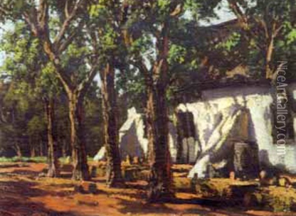 A Farm House Beneath Trees Oil Painting - Tinus de Jongh
