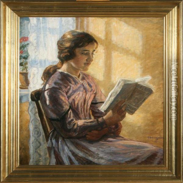 A Reading Girl By The Window Oil Painting - Johannes Martin Fastings Wilhjelm