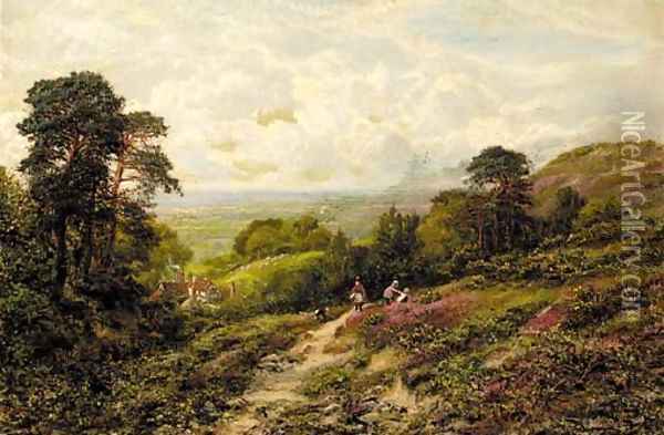 Children playing on a hillside Oil Painting - George William Mote