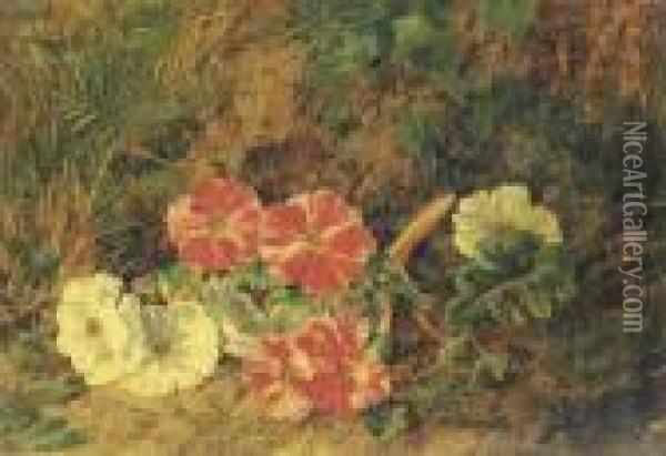 Primulas On A Mossy Bank Oil Painting - George Clare