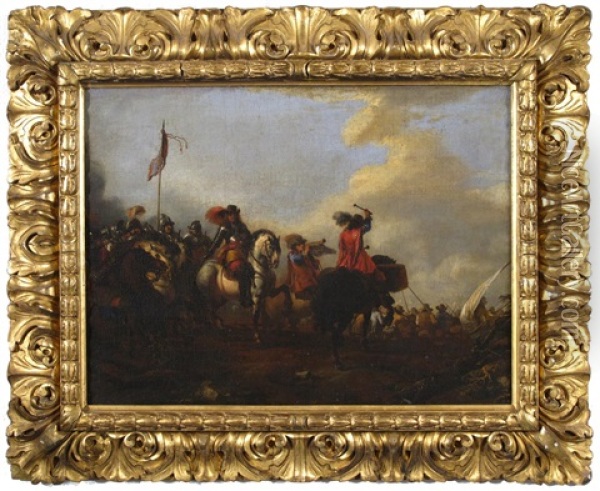 Cavalry Officers Forming Up With An Action Beyond Oil Painting - Joseph Parrocel
