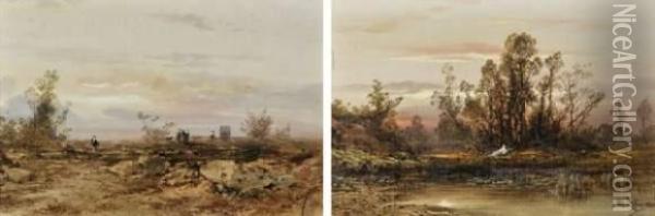 Paire De Paysages Animes Oil Painting - Hippolyte Lebas