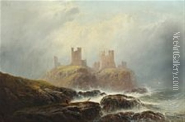 Costal Scenery At Dunstanburgh Castle In Northumberland Oil Painting - George Blackie Sticks