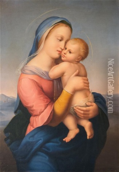 Madonna And Child Oil Painting - Giuseppe Mazzolini
