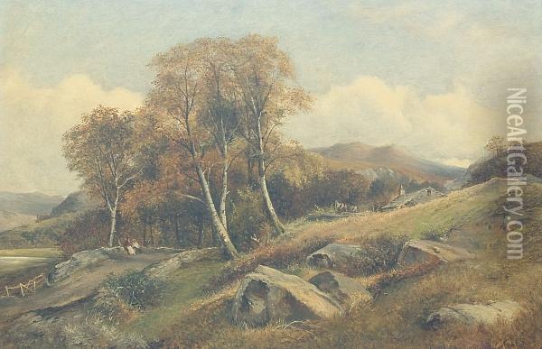 Welsh Mountain Landscape With Figures Oil Painting - David Bates