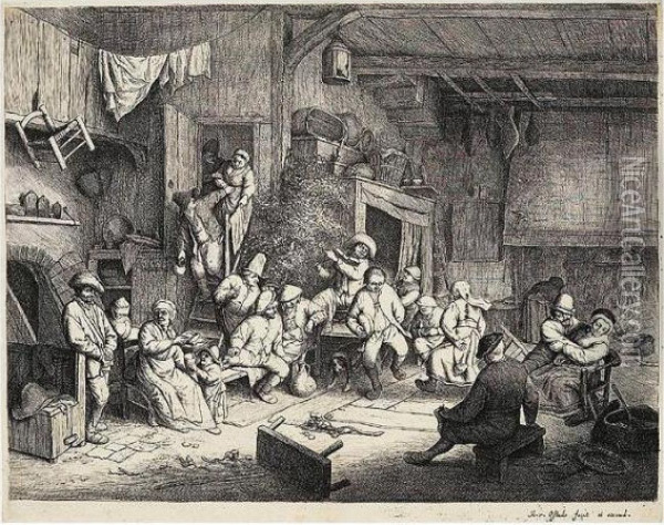 The Dance In The Inn (holl., Godefroy 49) Oil Painting - Adriaen Jansz. Van Ostade