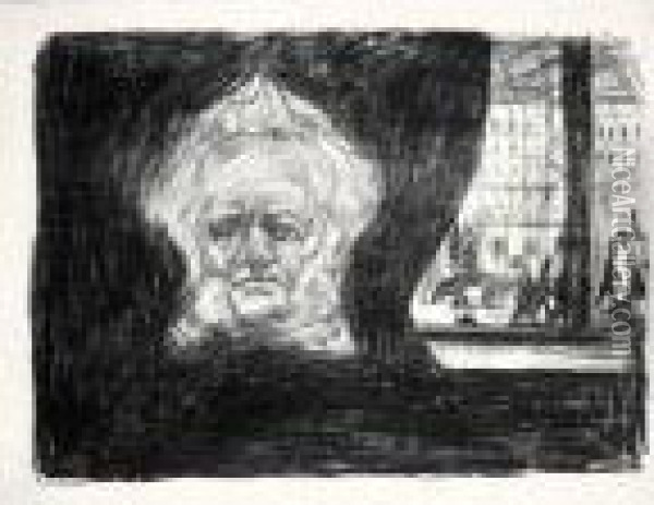 Henrik Ibsen At The Grand Cafe (w. 200) Oil Painting - Edvard Munch