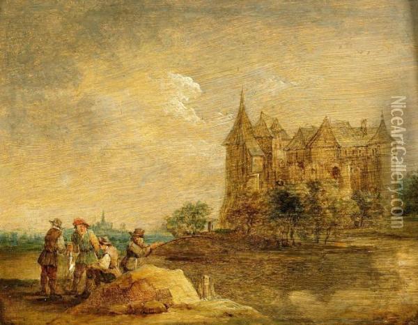 Landskap Med Fiskare Oil Painting - David The Younger Teniers