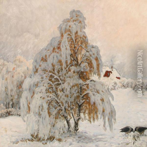 Winter Day In Tisvilde With The Artist House In The Background Oil Painting - Arnold Krog
