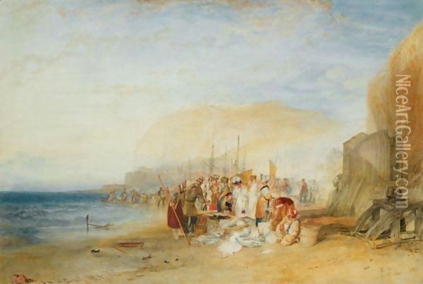 Hastings Fish Market On The Sands, Early Morning Oil Painting - Joseph Mallord William Turner