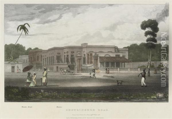 Views Of Calcutta: Esplanade Row Oil Painting - William Wood Di Calcutta