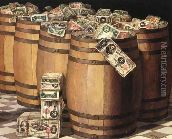Barrels on Money Oil Painting - Victor Dubreuil