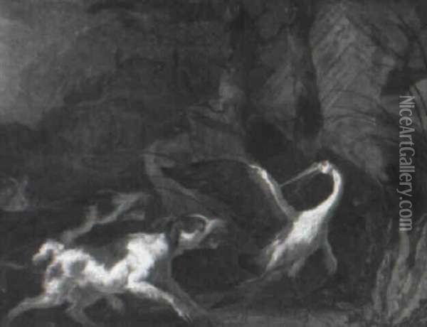 Dogs Attacking A Heron Oil Painting - Abraham Danielsz Hondius