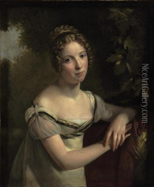 Portrait Of A Lady In A White Silk Dress Oil Painting - Baron Francois Gerard