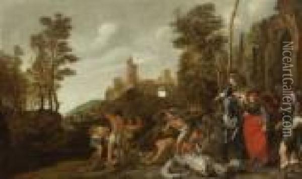Konig Manasseh Lasst Vor Den Toren
 Jerusalems Die Gotzenbilder Zerstoren Oil Painting - Pieter Codde