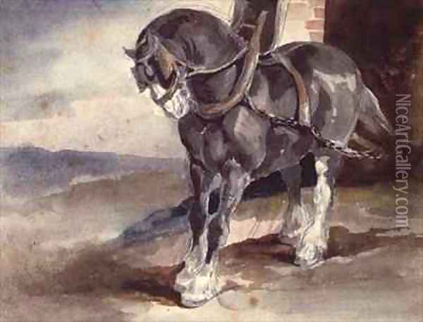 Draft horse by a house Oil Painting - Theodore Gericault
