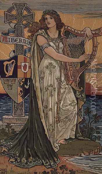 United Ireland, Calendar for 1897, made for Royal Ulster Works, Belfast Oil Painting - Walter Crane