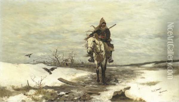 The Lone Hunter Oil Painting - Jozef Von Brandt
