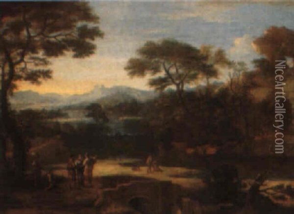 Italianate River Landscape With Figures Oil Painting - Jacob De Heusch