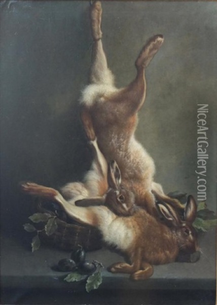 Nature Morte Aux Lievres Oil Painting - Edmond De Koninck