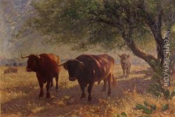 Cattle Grazing Oil Painting - Felix Dominique De Vuillefroy