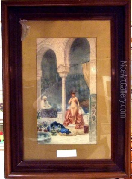 Orientalisk Interior Med Kvinna. Oil Painting - Frans Wilhelm Odelmark