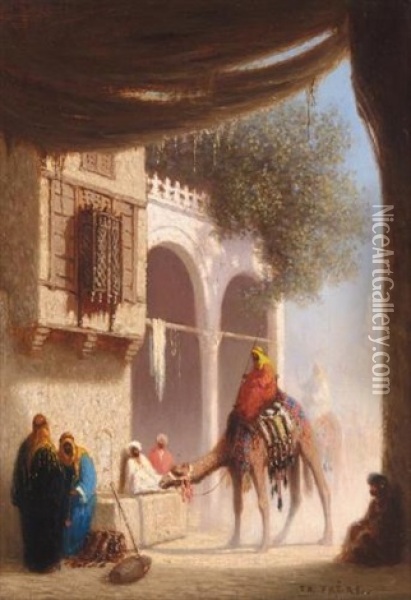 Une Fontaine Au Caire, Egypte Oil Painting - Charles Theodore (Frere Bey) Frere