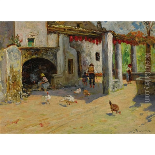 Sudliche Bauernhofszene Mit Huhnern Oil Painting - Carlo Adolfo Barone