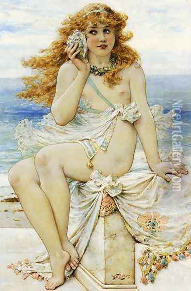 Nymph with Conch Shell Oil Painting - William Stephen Coleman