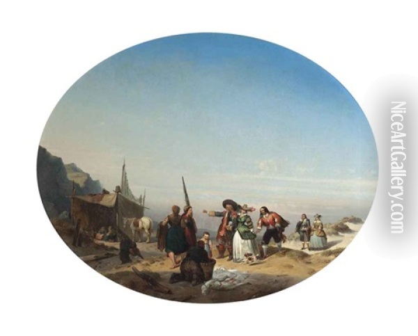 Delivering A Discrete Note On The Shore Oil Painting - Alexandre Thomas Francia