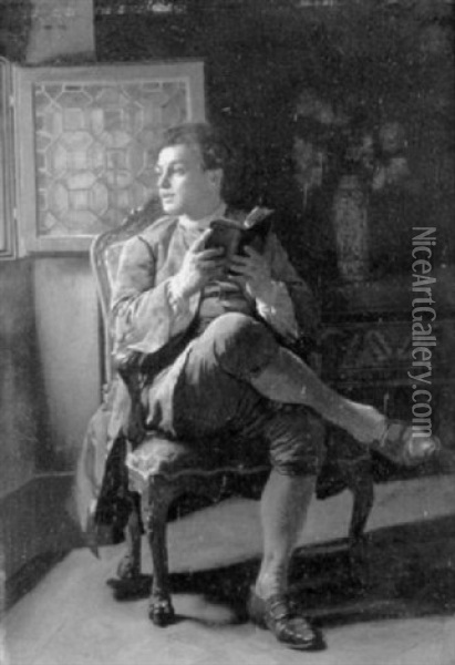 Lesender Junger Mann Am Fenster Oil Painting - Adolphe Charles Edouard Steinheil