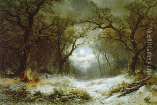 Eine Mondnacht Im Winterwald Oil Painting - Remigius Adrianus van Haanen