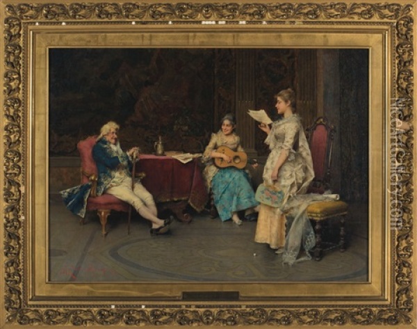A Musicale Oil Painting - Adriano Cecchi