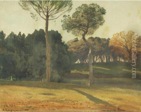 Le Parc De La Villa Borghese, 
Rome [ ; The Park Of Villa Borghese, Rome ; Watercolour ; Signed And 
Dated Lower Left 1851 ; Also Located 