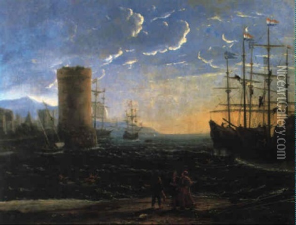 Hafen Bei Sonnenuntergang Oil Painting - Claude Lorrain