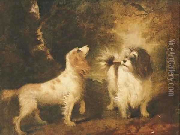 A Spaniel and a Terrier in a landscape Oil Painting - Sawrey Gilpin