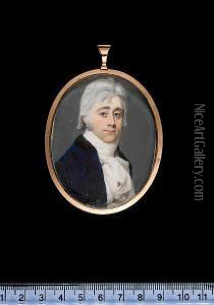 Samuel Bentham (1757-1831), Wearing Blue Coat With Black Velvet Collar, White Waistcoat And Voluminous Cravat. Oil Painting - Robert Saunders