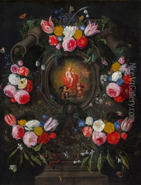 Blumenkartusche Mit Christuskind Oil Painting - Jan van Kessel the Elder