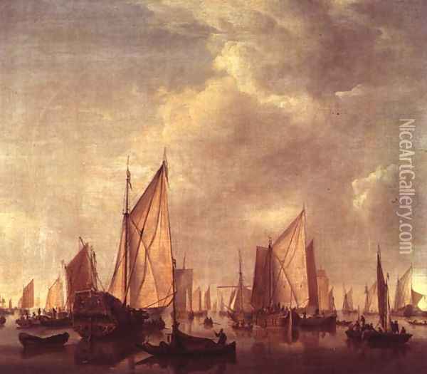 Shipping in a calm Oil Painting - Willem van de Velde the Younger